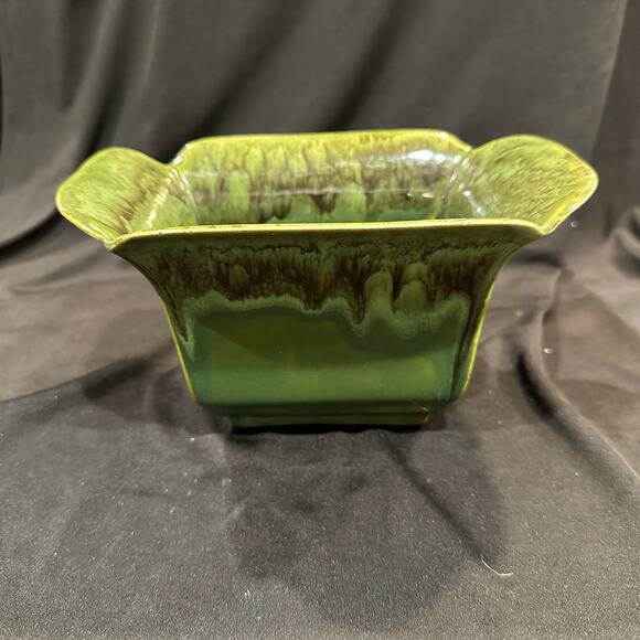Vintage Drip Glaze Planter Rectangle Wide Rim 8x5" - Picture 1 of 15